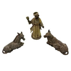 RARE Vintage Italian Nativity Christmas Pieces Wise Man Donkey Cow DAMAGED READ